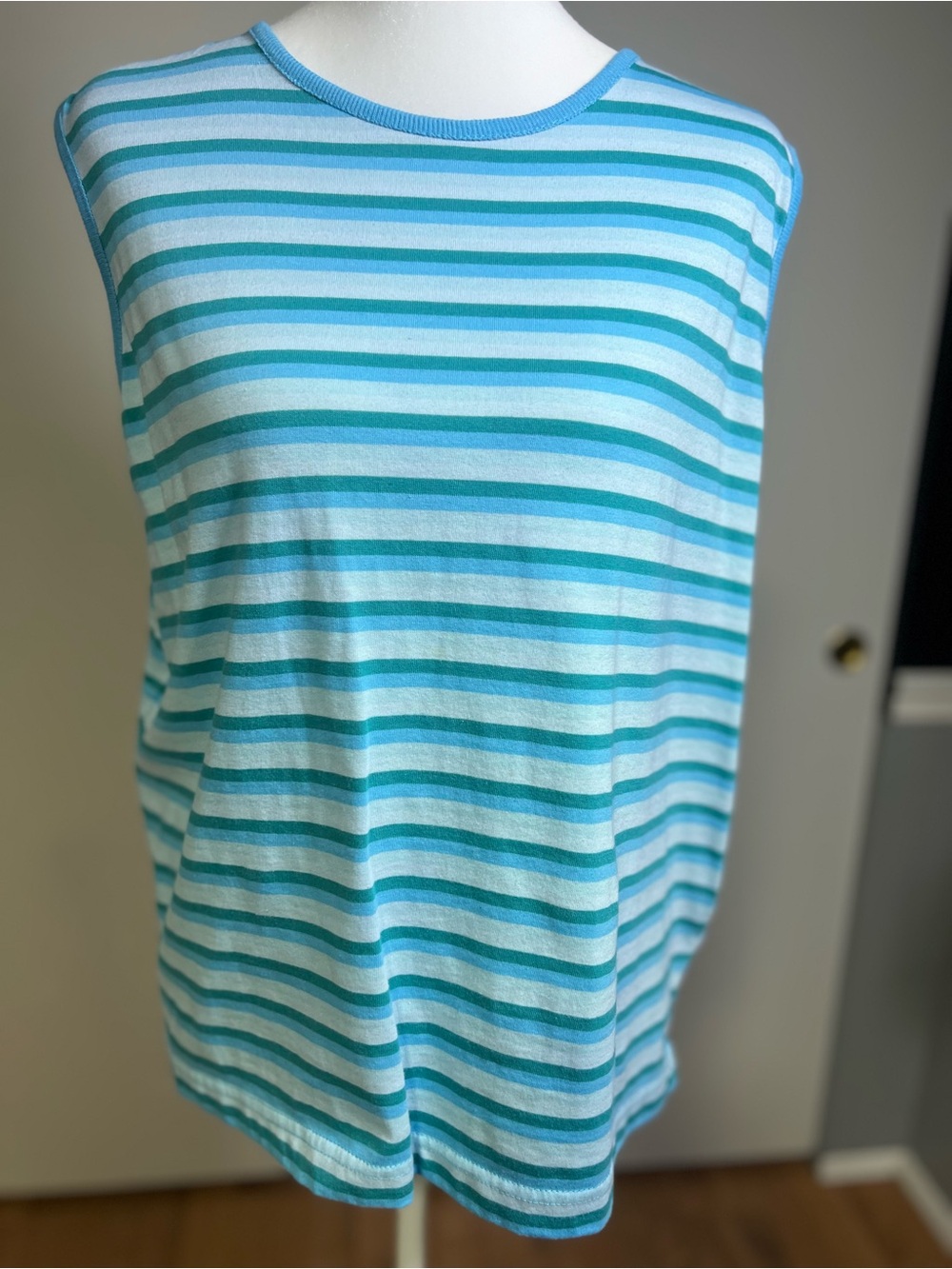 Blue & Aqua Striped Sleeveless Tank Top